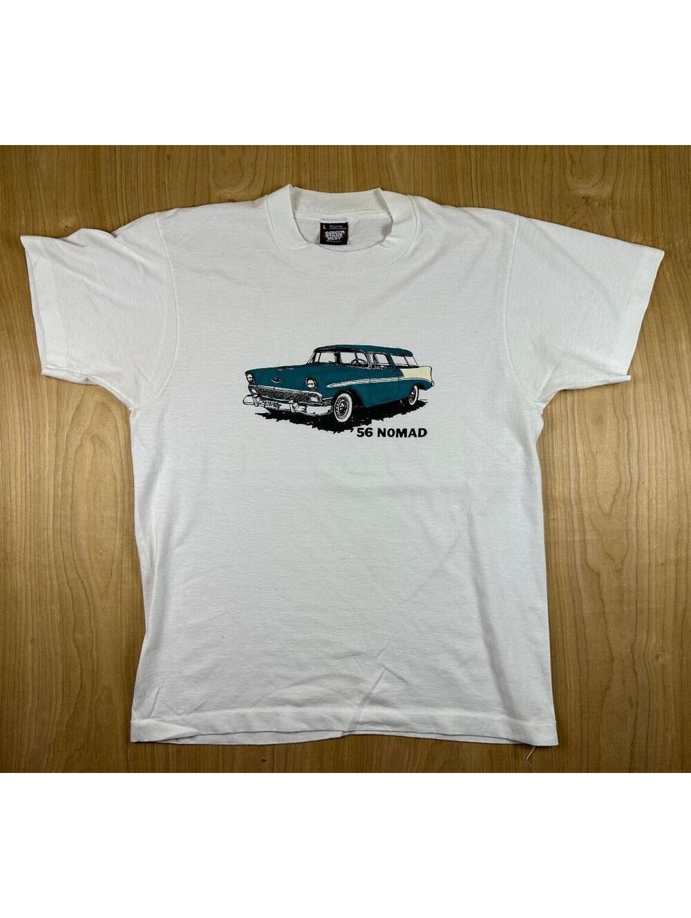 Vintage 80s 56 Chevrolet Nomad tshirt Single Stitch chevy classic car wagon teal